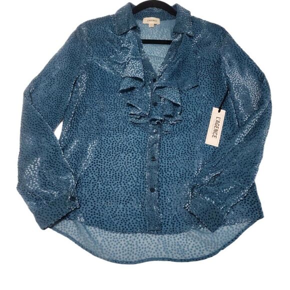 L'AGENCE Tabitha Velvet Scattered Dot Burnout ButtonUp Blouse with Ruffle Detail - Picture 3 of 3